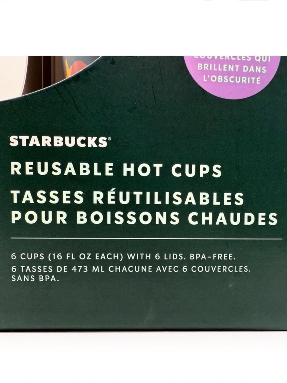 Starbucks Fall Pumpkin Hot Cups 6 Pack Travel Glow in Dark Lids NEW in Box Black